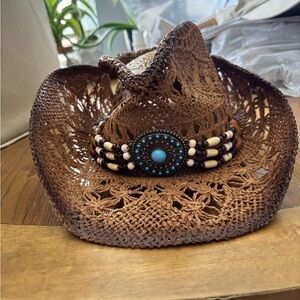 Amazon Khaki Ombre Bead Decor Hat